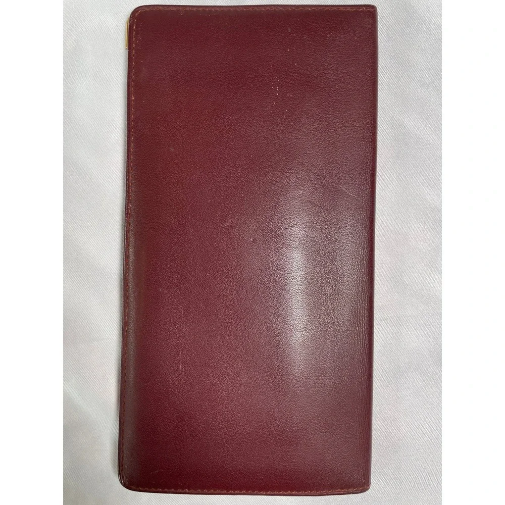 Cartier Must de Cartier Burgundy Leather Long Bifold Wallet Gold Corners #674
